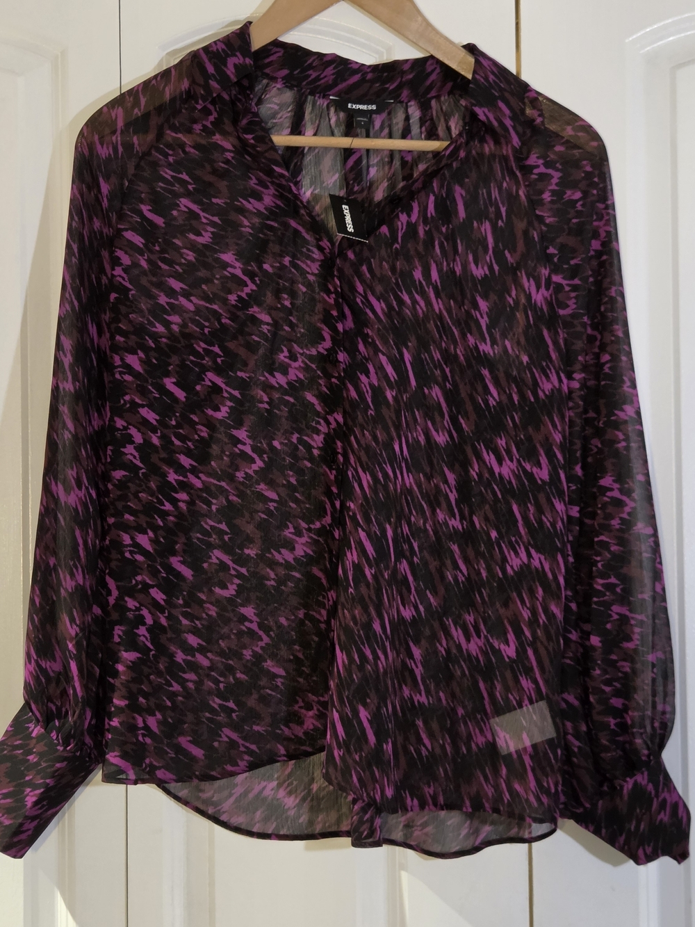 Express Women's Top Blouse L Button Up Purple Witchy Glam Office Siren Y2K NWT